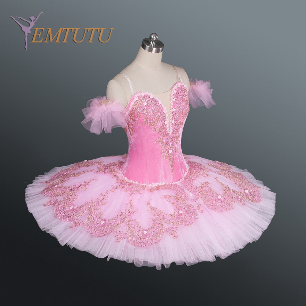 EM1177  EMTUTU Adult Pink Gold Professional Ballet Tutu Women Nutcracker Platter Pancake Ballet Tutu Dress Classical Ballet Performance Costume