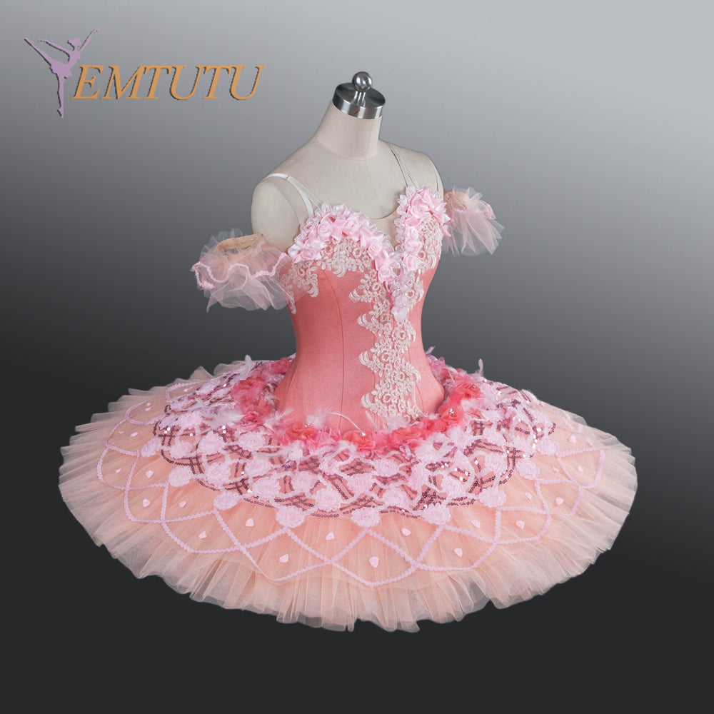 EM1185 EMTUTU Adult Professional Ballet Tutu Pink Dew Drop Performance Tutus Fairy Doll Platter Pancake Tutu Costume Ballet Stage Tutu Ballet