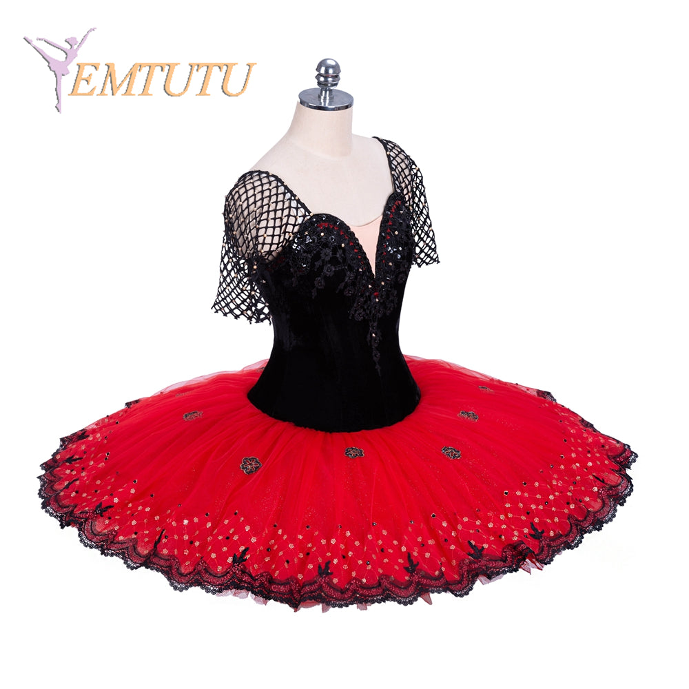 EM1368 EMTUTU Red Black Spanish Style Professional Ballet Tutu Costume Women Girls Custom Made Pancake Ballet Tutu Dress Don Quixote