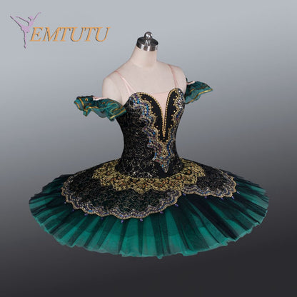 EM1056A EMTUTU Deep Green Adult Professional Ballet Tutu Women Performance Pancake Tutu Skirt  Ballet Stage Tutu Costume