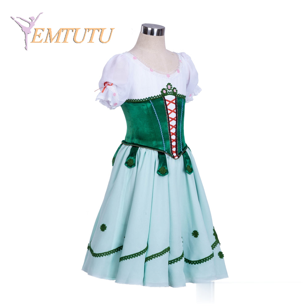 EM1377 EMTUTU Professional Ballet Long Tutu Green White Coppelia Solo  Women Adult Ballet Performance Costume Long Dress Custom Made