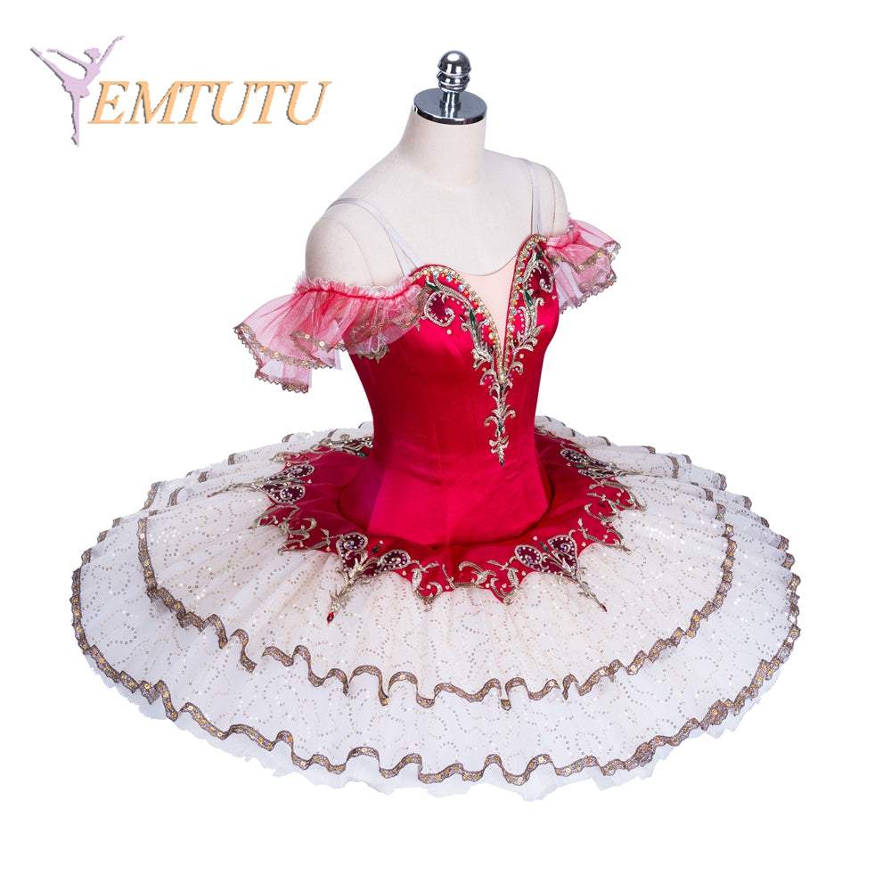 EM1359 EMTUTU Paquita Professional Ballet Tutu Dress Red Gold Esmeralda Competition Performance Giselle Ballet Stage Pancake Tutus Women