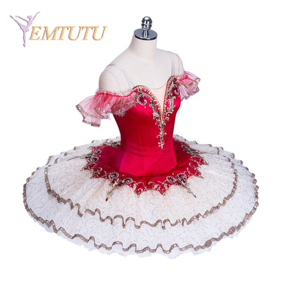 EM1359 EMTUTU Paquita Professional Ballet Tutu Dress Red Gold Esmeralda Competition Performance Giselle Ballet Stage Pancake Tutus Women
