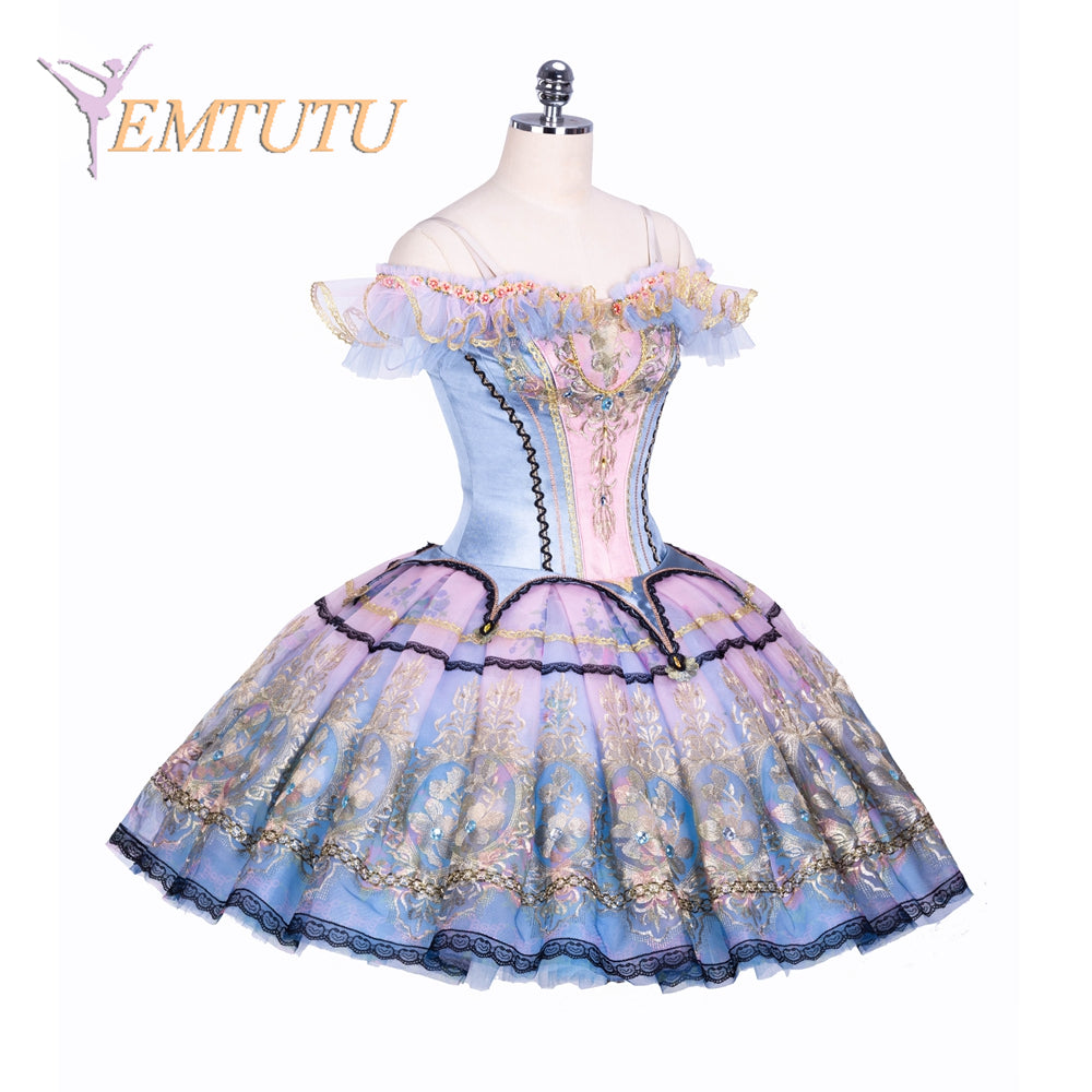 EM1383 EMTUTU Adult and Girls Professional Ballet Tutu Costume Blue Pink Paquita Pancake Tutu Performance Bell Shape Tutu
