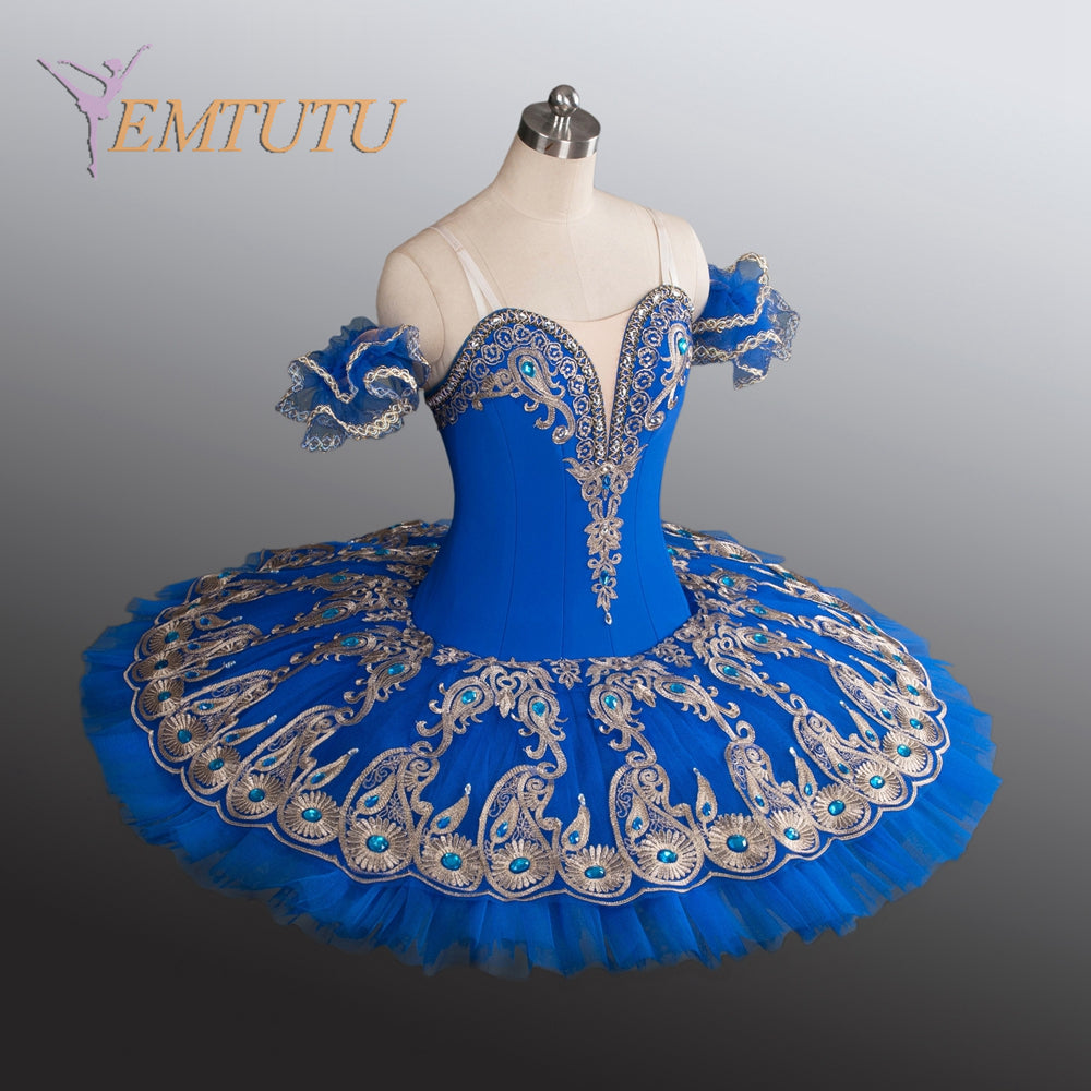 EM1181 EMTUTU Adults Professional Ballet Tutus Blue Gold Women Professional Ballet Costume La Fille du Pharaon PlatterPancake Performance Tutu