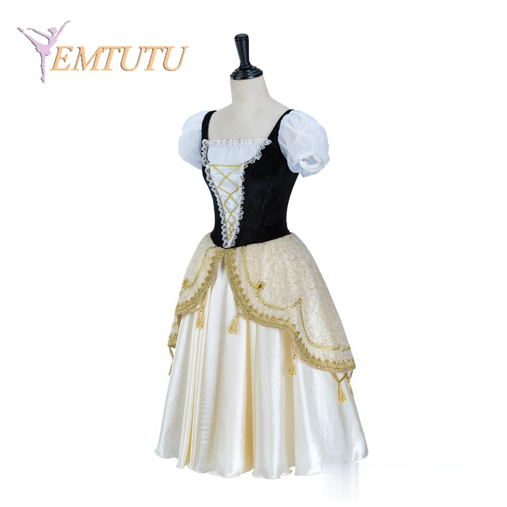 EM1349 EMTUTU Professional Ballet Tutu Dress Black Gold Paquita Variation Competition Performance Giselle Ballet Long Tutus Women