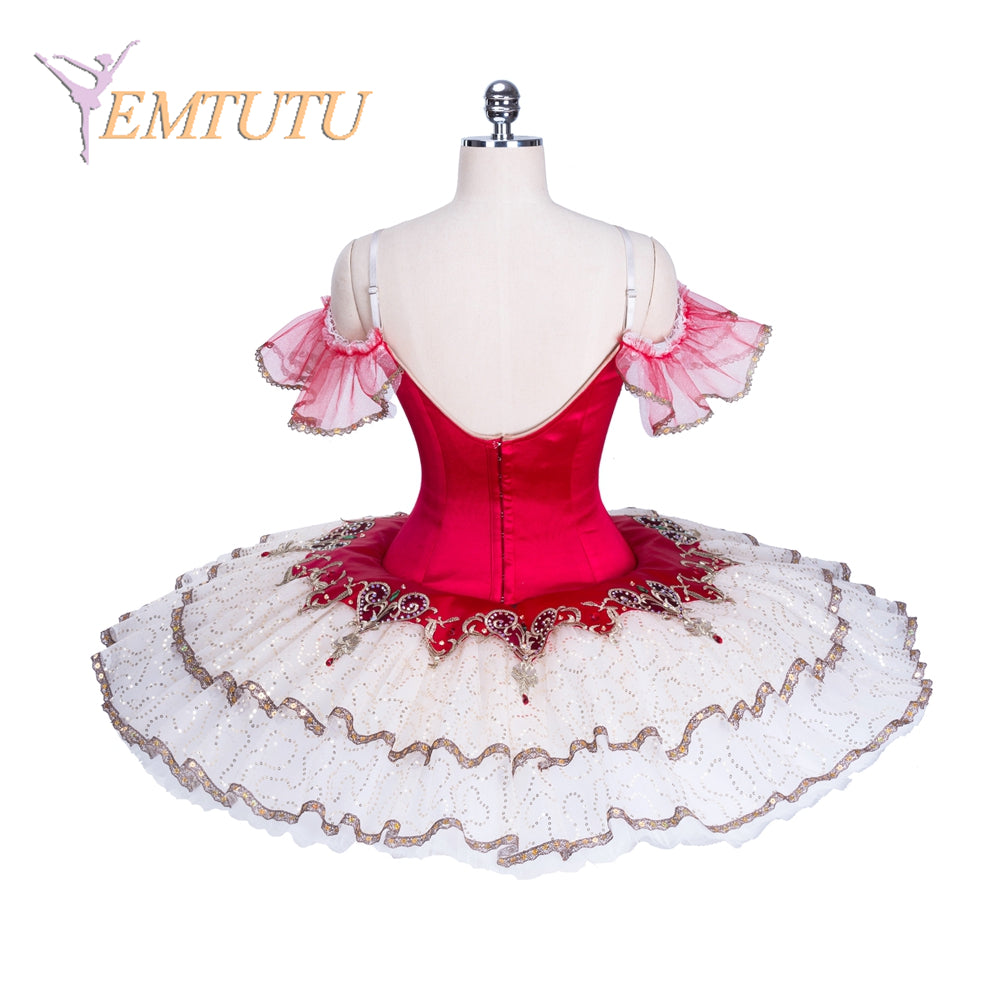 EM1359 EMTUTU Paquita Professional Ballet Tutu Dress Red Gold Esmeralda Competition Performance Giselle Ballet Stage Pancake Tutus Women
