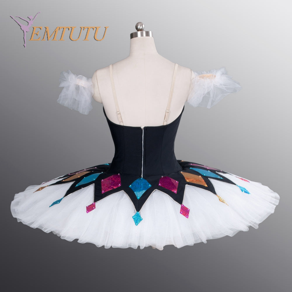 EM1099 EMTUTU Harlequinade Dance Tutu Black White Ballerina Performance Professional Ballet Tutu Costume Classical ballet stage costume Women