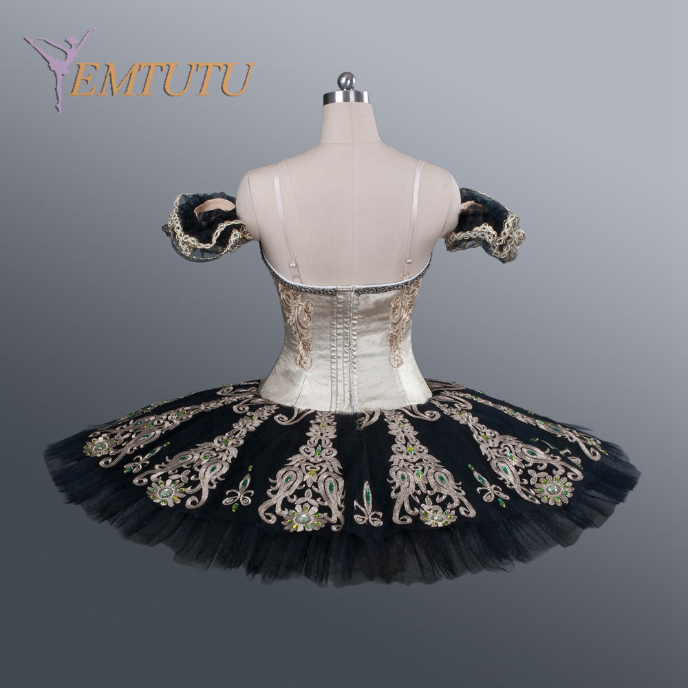 EM1182 EMTUTU Adults Professional Ballet Tutu Black Gold Platter Pancake Performance Tutus YAGP Competition Professional Ballet Costume