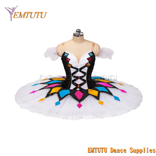 EM1099 EMTUTU Harlequinade Dance Tutu Black White Ballerina Performance Professional Ballet Tutu Costume Classical ballet stage costume Women