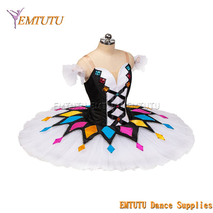 EM1099 EMTUTU Harlequinade Dance Tutu Black White Ballerina Performance Professional Ballet Tutu Costume Classical ballet stage costume Women