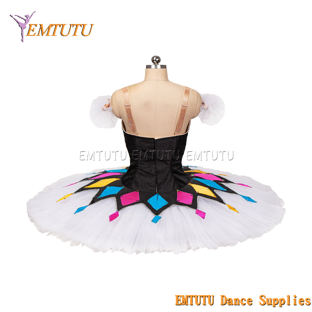 EM1099 EMTUTU Harlequinade Dance Tutu Black White Ballerina Performance Professional Ballet Tutu Costume Classical ballet stage costume Women