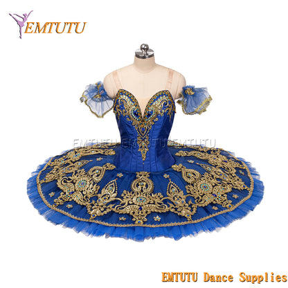 EM1257 EMTUTU Women Pancake Professional Ballet Tutu Blue or White Gold Blue Le Corsaire Pancake Performance Tutus Platter Ballet Stage Costumes