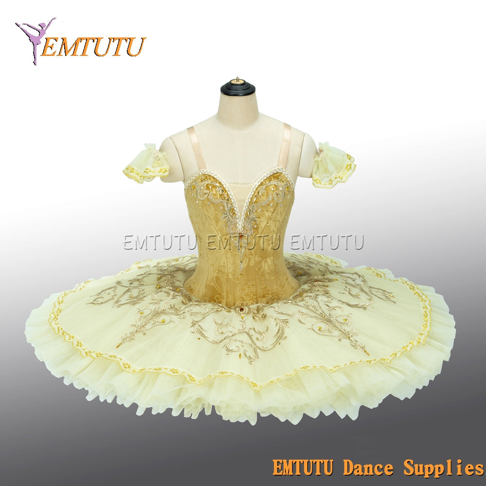 EM1391 EMTUTU Yellow Gold Professional Ballet Tutu Pancake Tutu Adult Child Custom Made
