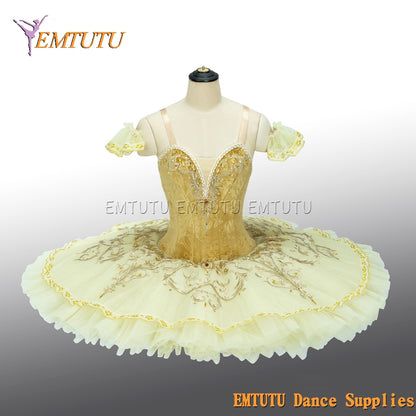 EM1391 EMTUTU Yellow Gold Professional Ballet Tutu Pancake Tutu Adult Child Custom Made