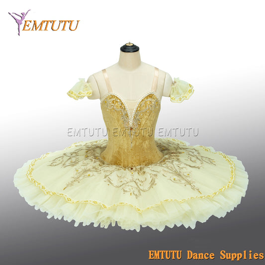 EM1391 EMTUTU Yellow Gold Professional Ballet Tutu Pancake Tutu Adult Child Custom Made