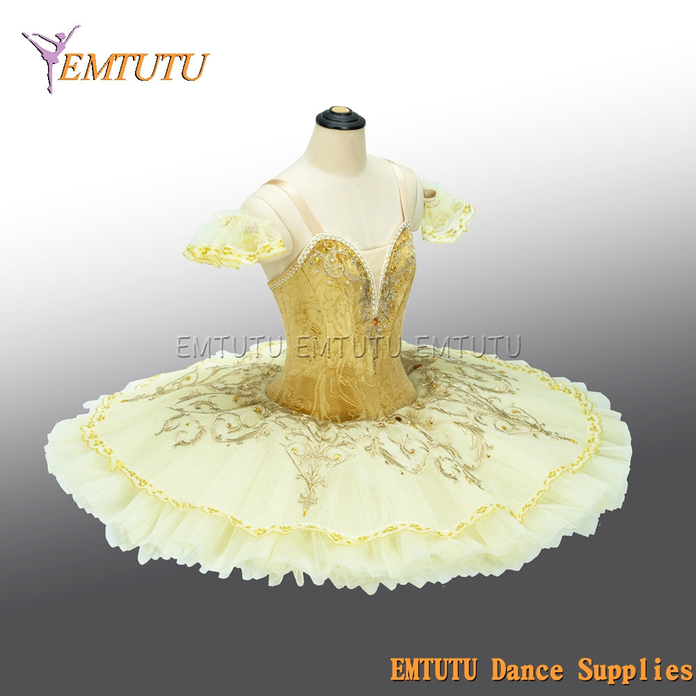 EM1391 EMTUTU Yellow Gold Professional Ballet Tutu Pancake Tutu Adult Child Custom Made