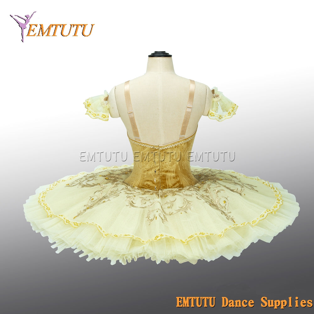 EM1391 EMTUTU Yellow Gold Professional Ballet Tutu Pancake Tutu Adult Child Custom Made