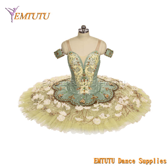 EM1440 EMTUTU Women Girls Professional Ballet Tutu  Green Golden Ballet Pancake Tutu Performance Classical Ballet Tutu