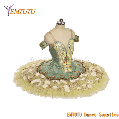 EM1440 EMTUTU Women Girls Professional Ballet Tutu  Green Golden Ballet Pancake Tutu Performance Classical Ballet Tutu