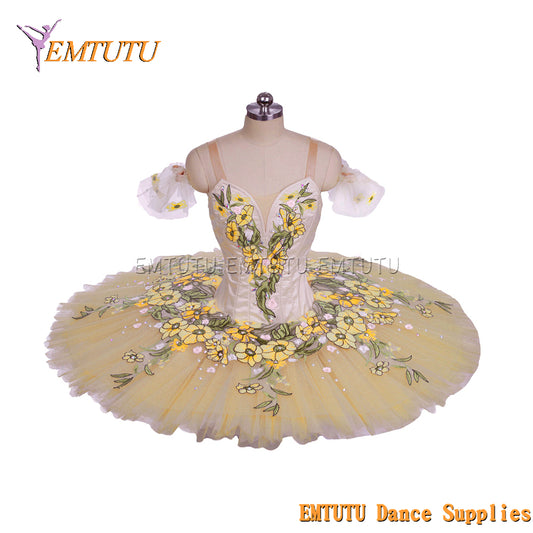 EM1442 EMTUTU Women Girls Professional Ballet Tutu  Yellow Gold Ballet Pancake Tutu Performance Classical Ballet Tutu