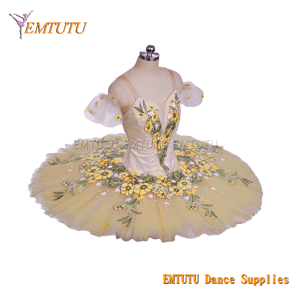 EM1442 EMTUTU Women Girls Professional Ballet Tutu  Yellow Gold Ballet Pancake Tutu Performance Classical Ballet Tutu