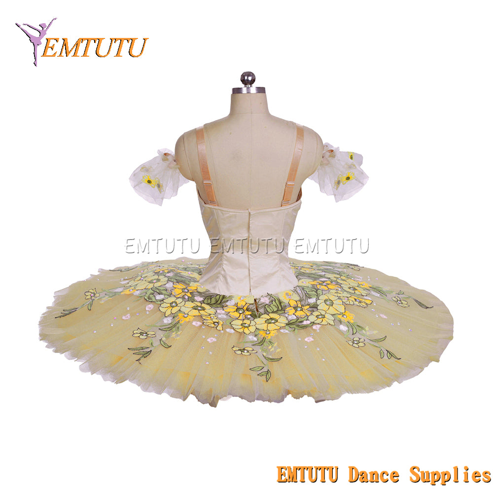 EM1442 EMTUTU Women Girls Professional Ballet Tutu  Yellow Gold Ballet Pancake Tutu Performance Classical Ballet Tutu