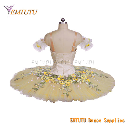 EM1442 EMTUTU Women Girls Professional Ballet Tutu  Yellow Gold Ballet Pancake Tutu Performance Classical Ballet Tutu