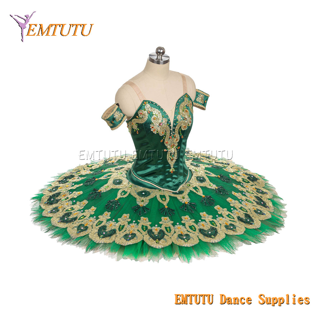 EM1447 EMTUTU Women Girls Professional Ballet Tutu Green Ballet Pancake Tutu Performance Classical Ballet Tutu