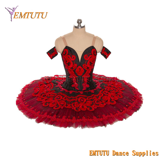 EM1453 EMTUTU Women Girls Professional Ballet Tutu Black Red Ballet Pancake Tutu Performance Classical Ballet Tutu