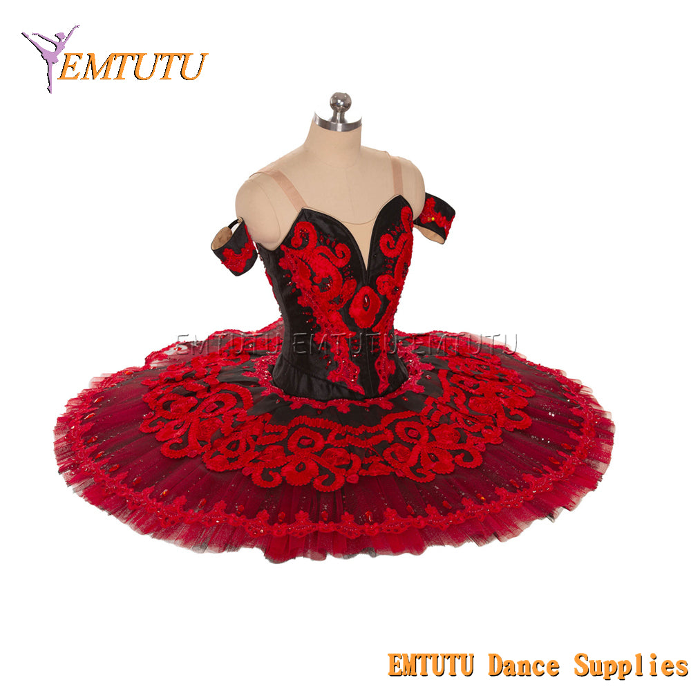 EM1453 EMTUTU Women Girls Professional Ballet Tutu Black Red Ballet Pancake Tutu Performance Classical Ballet Tutu