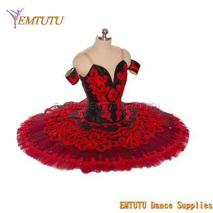 EM1453 EMTUTU Women Girls Professional Ballet Tutu Black Red Ballet Pancake Tutu Performance Classical Ballet Tutu