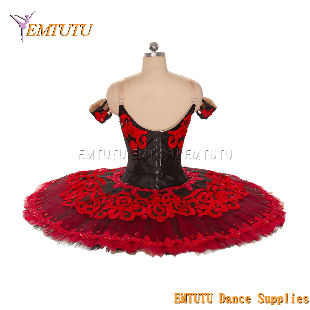 EM1453 EMTUTU Women Girls Professional Ballet Tutu Black Red Ballet Pancake Tutu Performance Classical Ballet Tutu