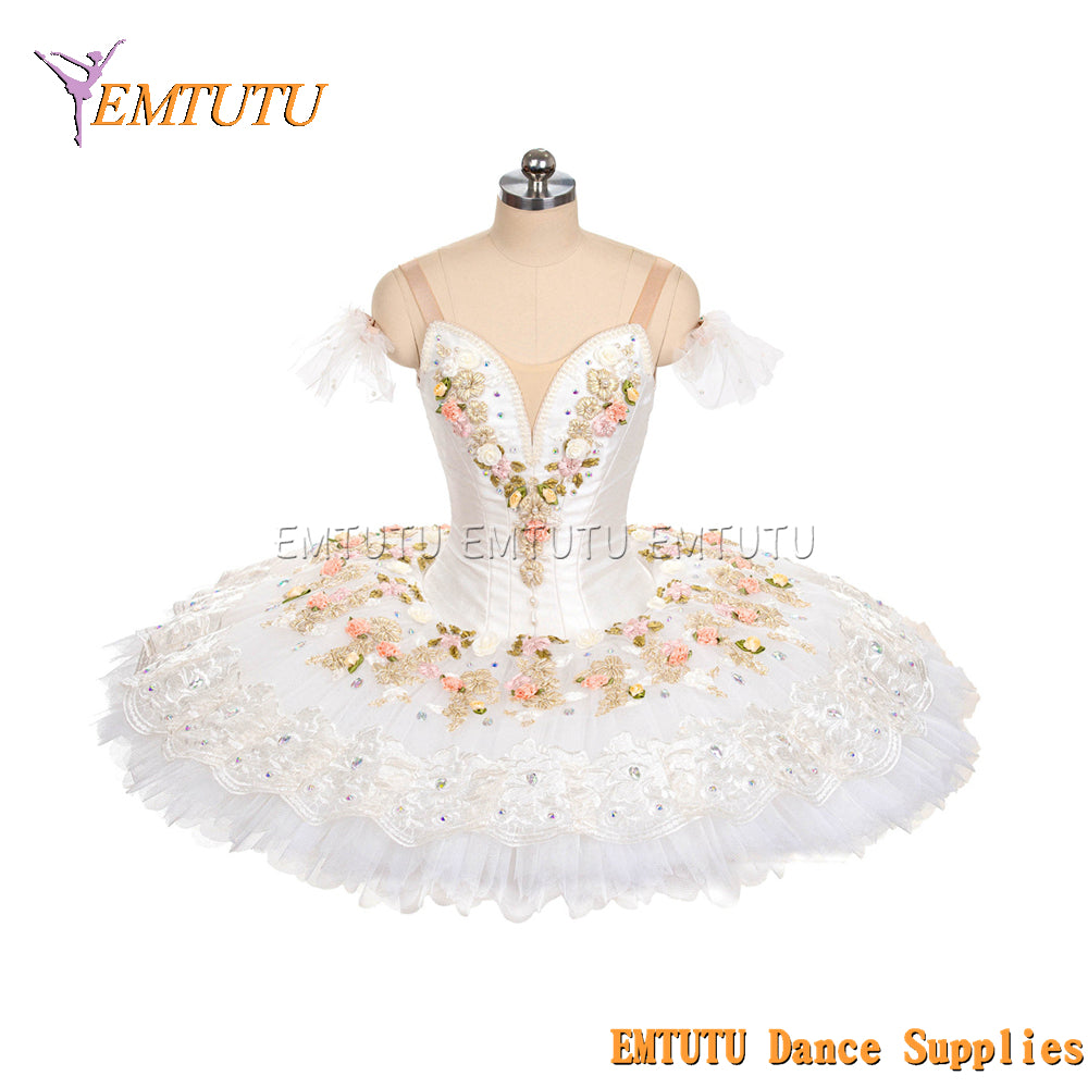 EM1454 EMTUTU Women Girls Professional Ballet Tutu White Gold Ballet Pancake Tutu Performance Classical Ballet Tutu