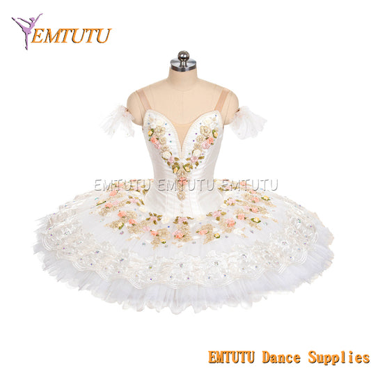EM1454 EMTUTU Women Girls Professional Ballet Tutu White Gold Ballet Pancake Tutu Performance Classical Ballet Tutu
