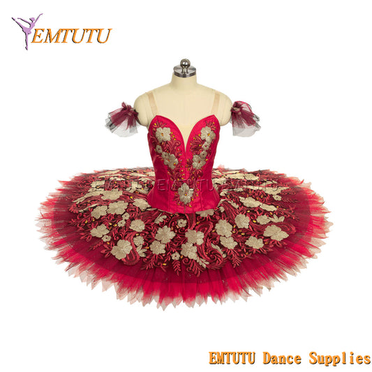 EM1455 EMTUTU Women Girls Professional Ballet Tutu Gold Red Ballet Pancake Tutu Performance Classical Ballet Tutu