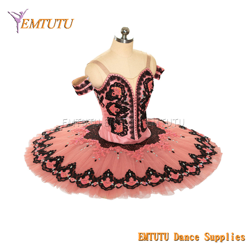 EM1456 EMTUTU Women Girls Professional Ballet Tutu Black Red Ballet Pancake Tutu Performance Classical Ballet Tutu
