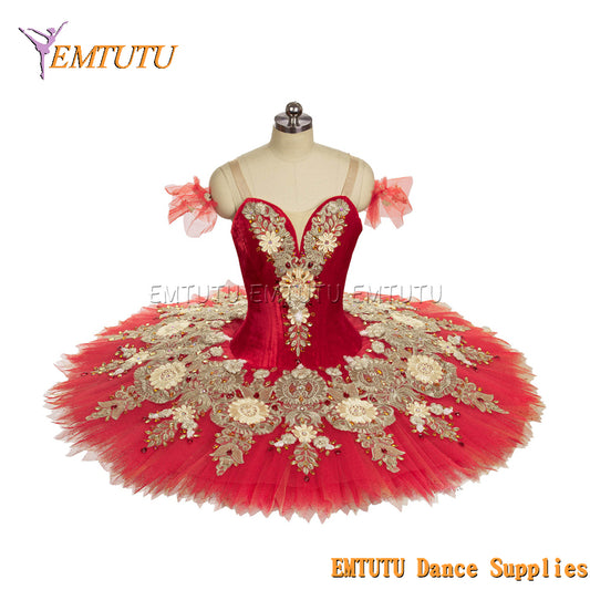 EM1457 EMTUTU Women Girls Professional Ballet Tutu Red Gold Ballet Pancake Tutu Performance Classical Ballet Tutu