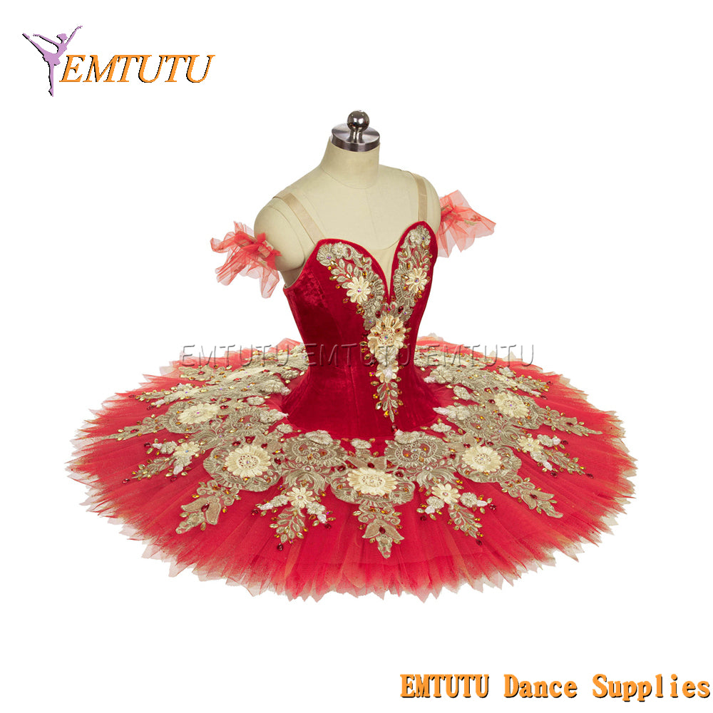 EM1457 EMTUTU Women Girls Professional Ballet Tutu Red Gold Ballet Pancake Tutu Performance Classical Ballet Tutu
