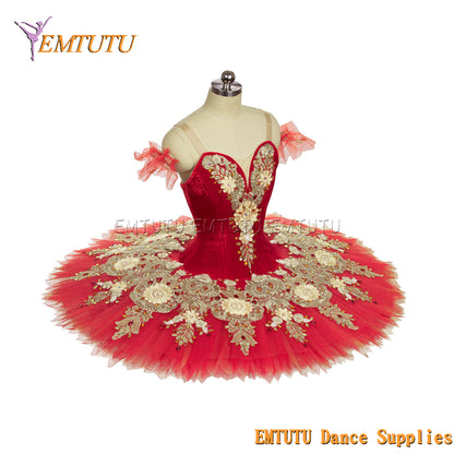 EM1457 EMTUTU Women Girls Professional Ballet Tutu Red Gold Ballet Pancake Tutu Performance Classical Ballet Tutu