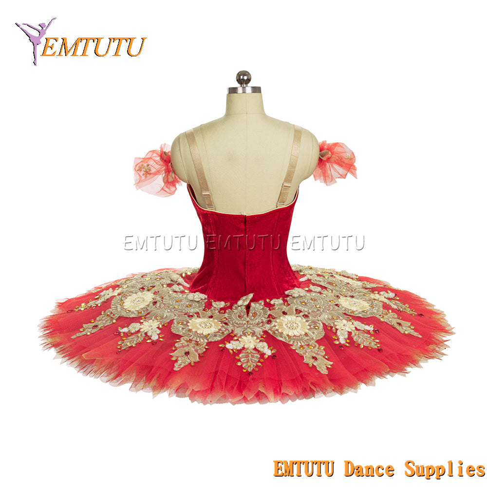 EM1457 EMTUTU Women Girls Professional Ballet Tutu Red Gold Ballet Pancake Tutu Performance Classical Ballet Tutu
