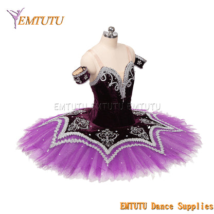 EM1462 EMTUTU Women Girls Professional Ballet Tutu Purple Black Ballet Pancake Tutu Performance Classical Ballet Tutu