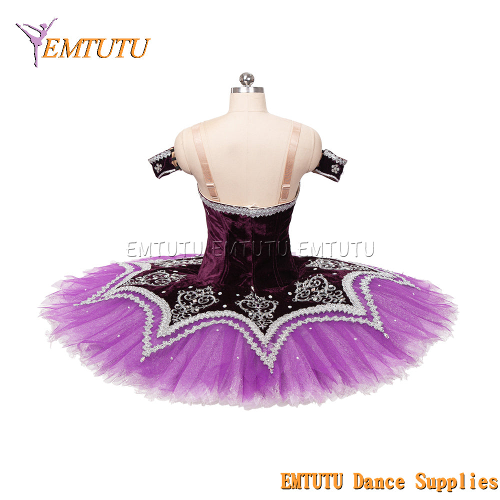 EM1462 EMTUTU Women Girls Professional Ballet Tutu Purple Black Ballet Pancake Tutu Performance Classical Ballet Tutu