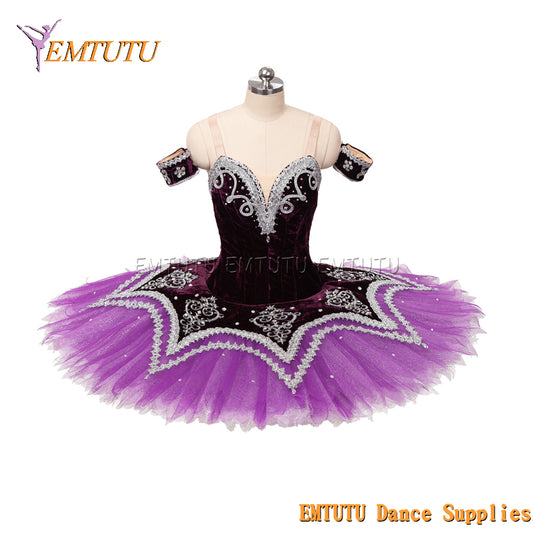 EM1462 EMTUTU Women Girls Professional Ballet Tutu Purple Black Ballet Pancake Tutu Performance Classical Ballet Tutu