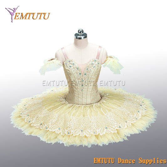 EM1478 EMTUTU Yellow Gold Professional Ballet Tutu Pancake Tutu Adult Child Custom Made