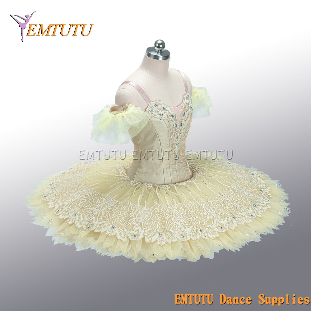 EM1478 EMTUTU Yellow Gold Professional Ballet Tutu Pancake Tutu Adult Child Custom Made