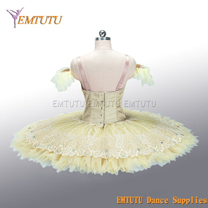 EM1478 EMTUTU Yellow Gold Professional Ballet Tutu Pancake Tutu Adult Child Custom Made