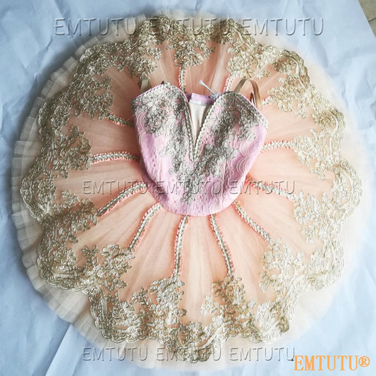EMAB2003 EMTUTU Professional Ballet Tutu Costume Yellow Women Girls Custom Made Ballet Stage Pancake Tutus Dress