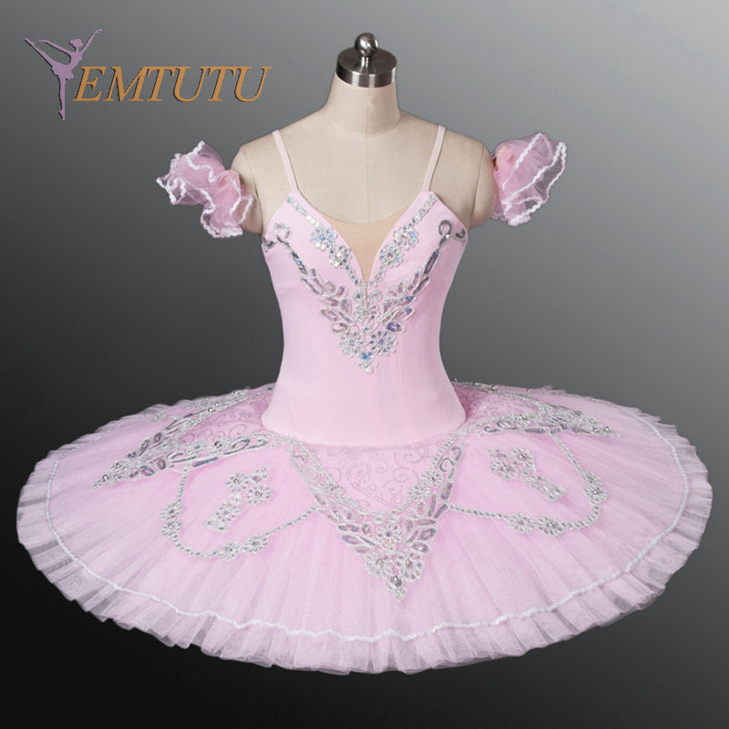 EM1046A EMTUTU Pink Silver Adult Professional Ballet Tutu Snow Queen Pancake Performance Ballet Tutus Nutcracker Ballet Stage Costume Women