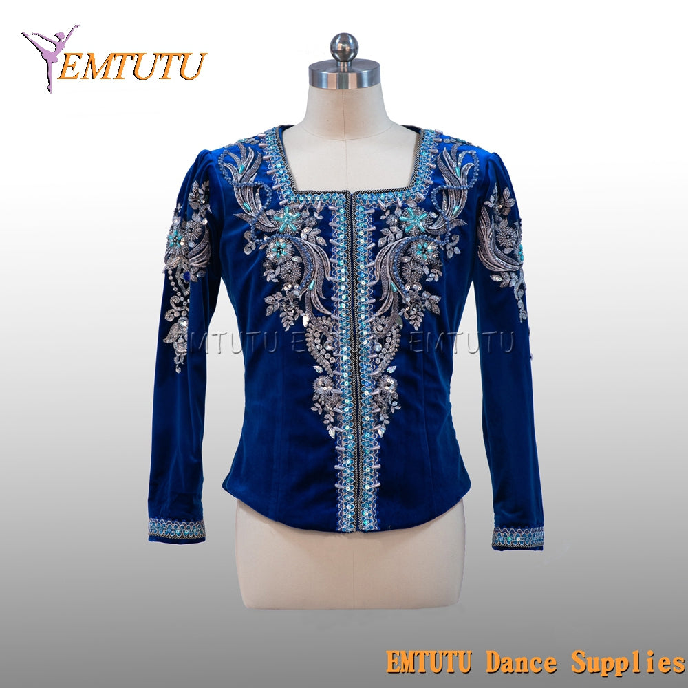 EM002 EMTUTU Navy Blue Velvet Custom-Made Giselle Albrecht Men Stage Professional Ballet Costumes Jacket for boy Ballerinas